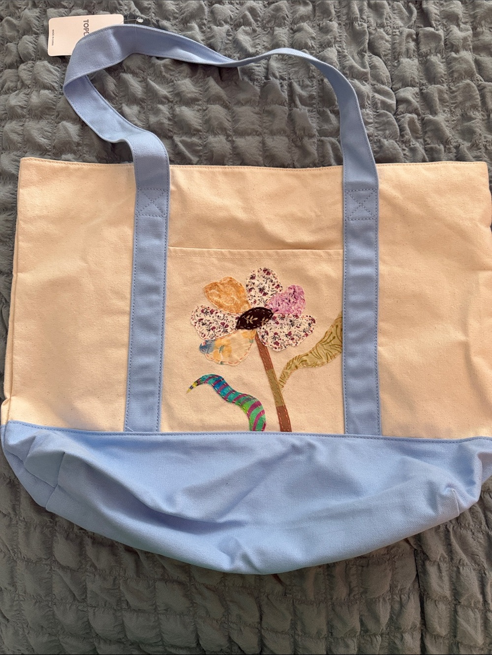 Flower Tote Bag with Light Blue Accents